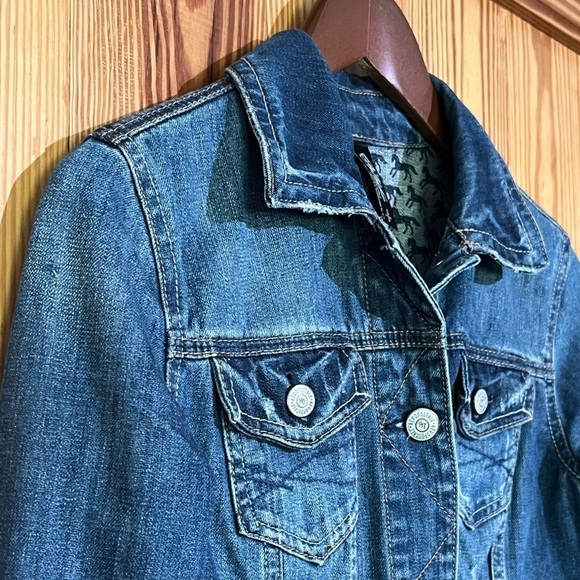 Aeropostale Pretty Little Liars Cropped Blue Denim Jacket Horse Print Lining - Picture 3 of 15